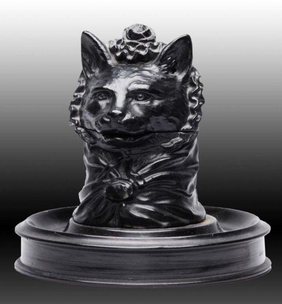 Appraisal: Antique Metal Inkwell of a Cat Wearing a Bonnet Description