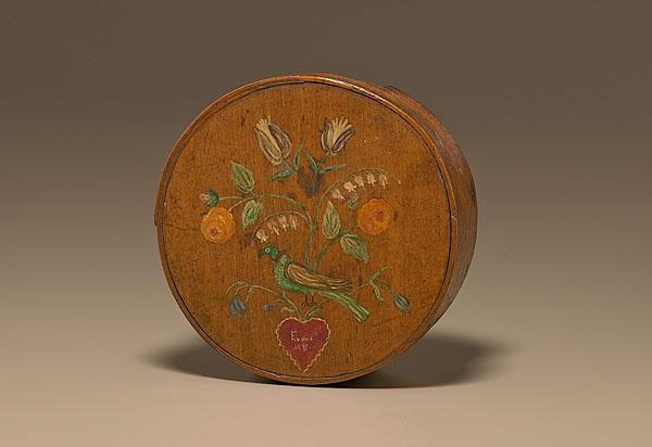 Appraisal: BIRD DECORATED ROUND BENTWOOD BOX Pennsylvania or Southern State th