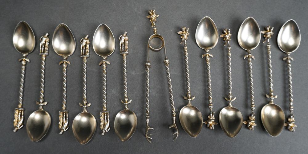 Appraisal: Set of Continental Parcel Gilt Silver Demitasse Spoons and Sugar