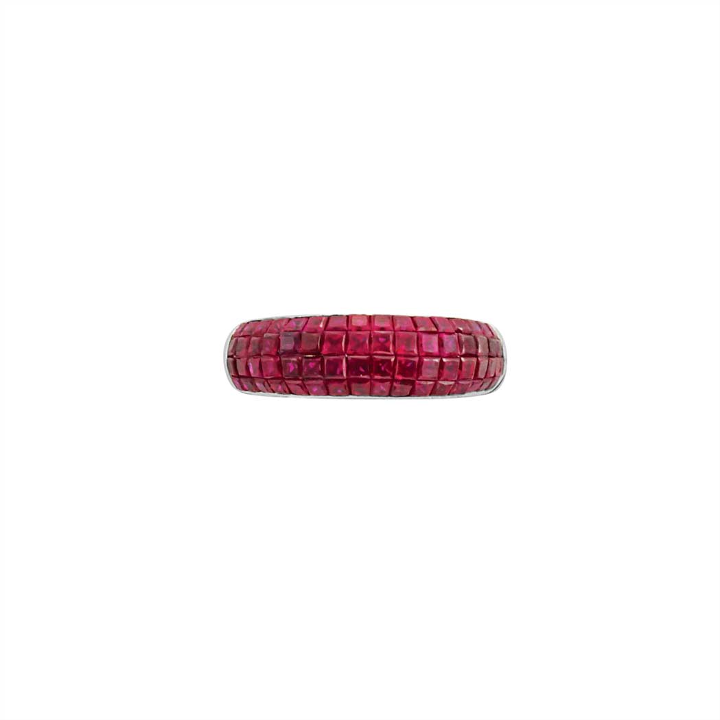 Appraisal: White Gold and Invisibly-Set Ruby Bombe Ring kt square-cut rubies