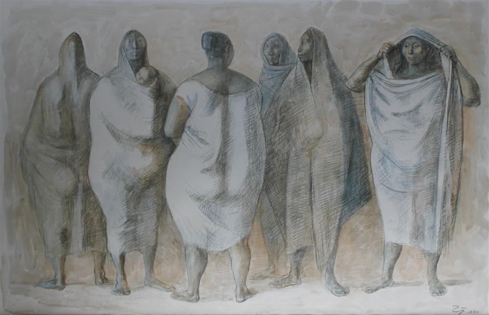 Appraisal: FRANCISCO ZUNIGA MEXICAN - A GROUP OF WOMEN Watercolor x