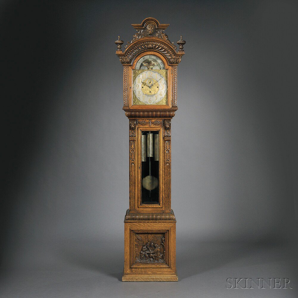 Appraisal: American Renaissance Revival Oak Tall Clock retailed by H Muhr's