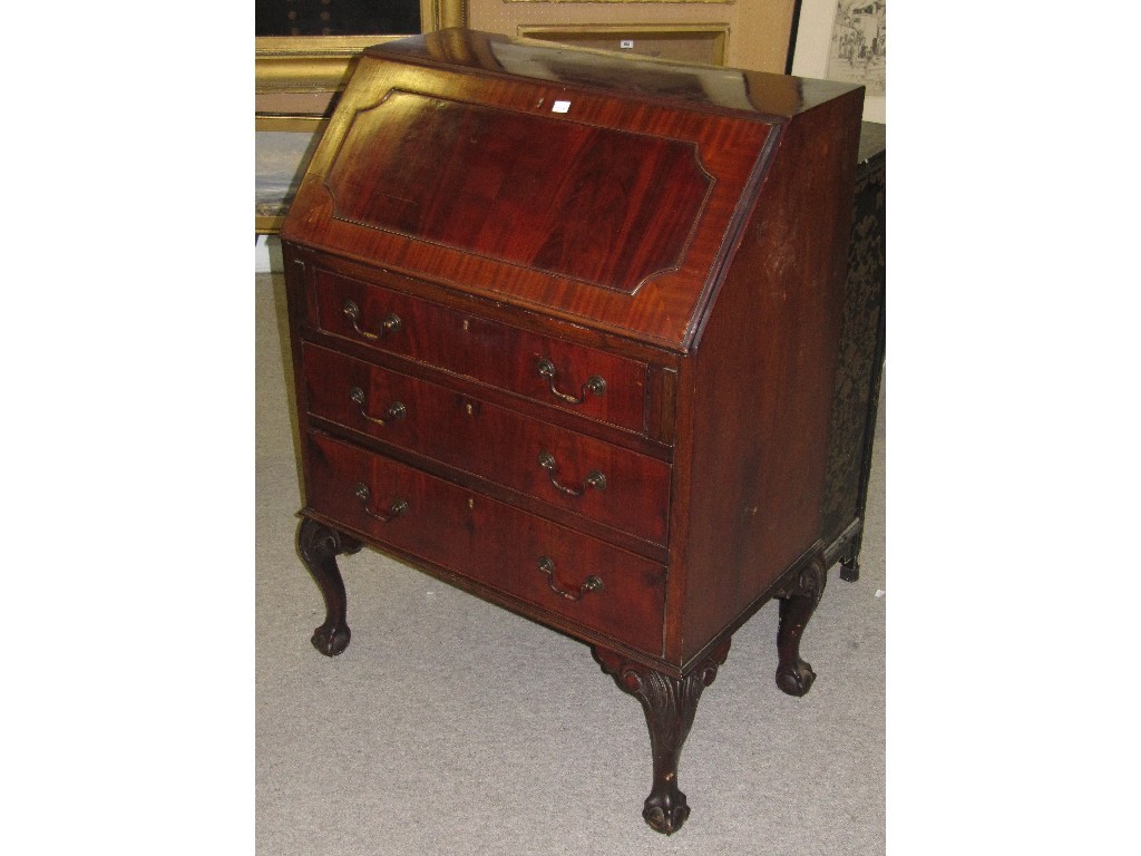 Appraisal: Edwardian mahogany writing bureau raised on ball and claw supports