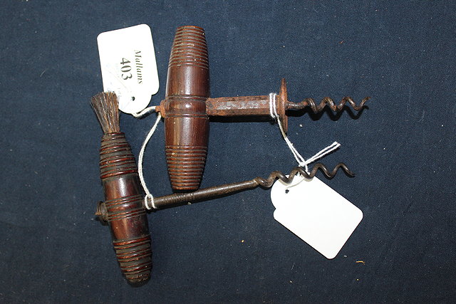 Appraisal: A TH CENTURY CORKSCREW WITH MAHOGANY RING TURNED HANDLED with