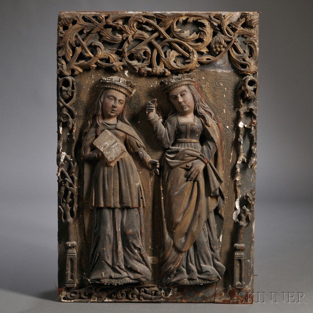 Appraisal: Italian Baroque-style Polychrome and Parcel-gilt Carved Wood Wall Plaque th