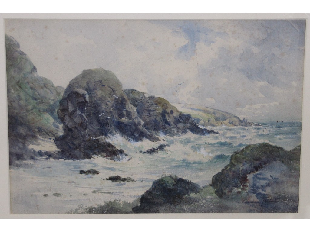 Appraisal: Watercolour of a rocky coastline indistinctly signed lower right