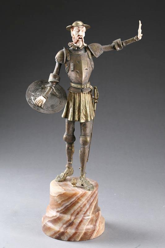 Appraisal: BRONZE AND IVORY SCULPTURE OF DON QUIXOTE TH CENTURY Unsigned