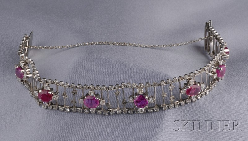 Appraisal: Ruby and Diamond Bracelet set with seven cushion and circular-cut