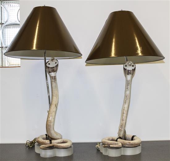 Appraisal: Sale Lot A Pair of Taxidermy Cobra Table Lamps th