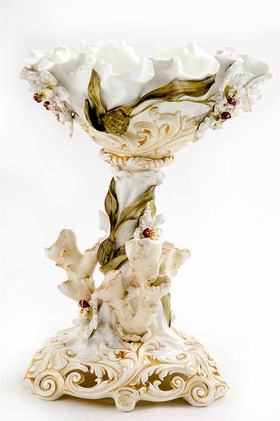 Appraisal: Moore porcelain centerpiece circa floriform bowl supported on stylized tree