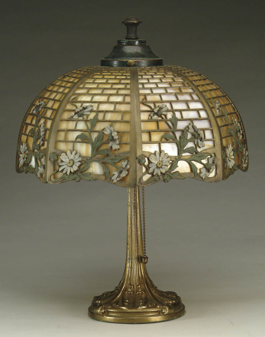 Appraisal: BENT PANEL LAMP Pretty bent panel lamp has eight carmel