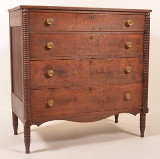 Appraisal: Sheraton Walnut Chest of Drawers Four full width graduated dovetailed