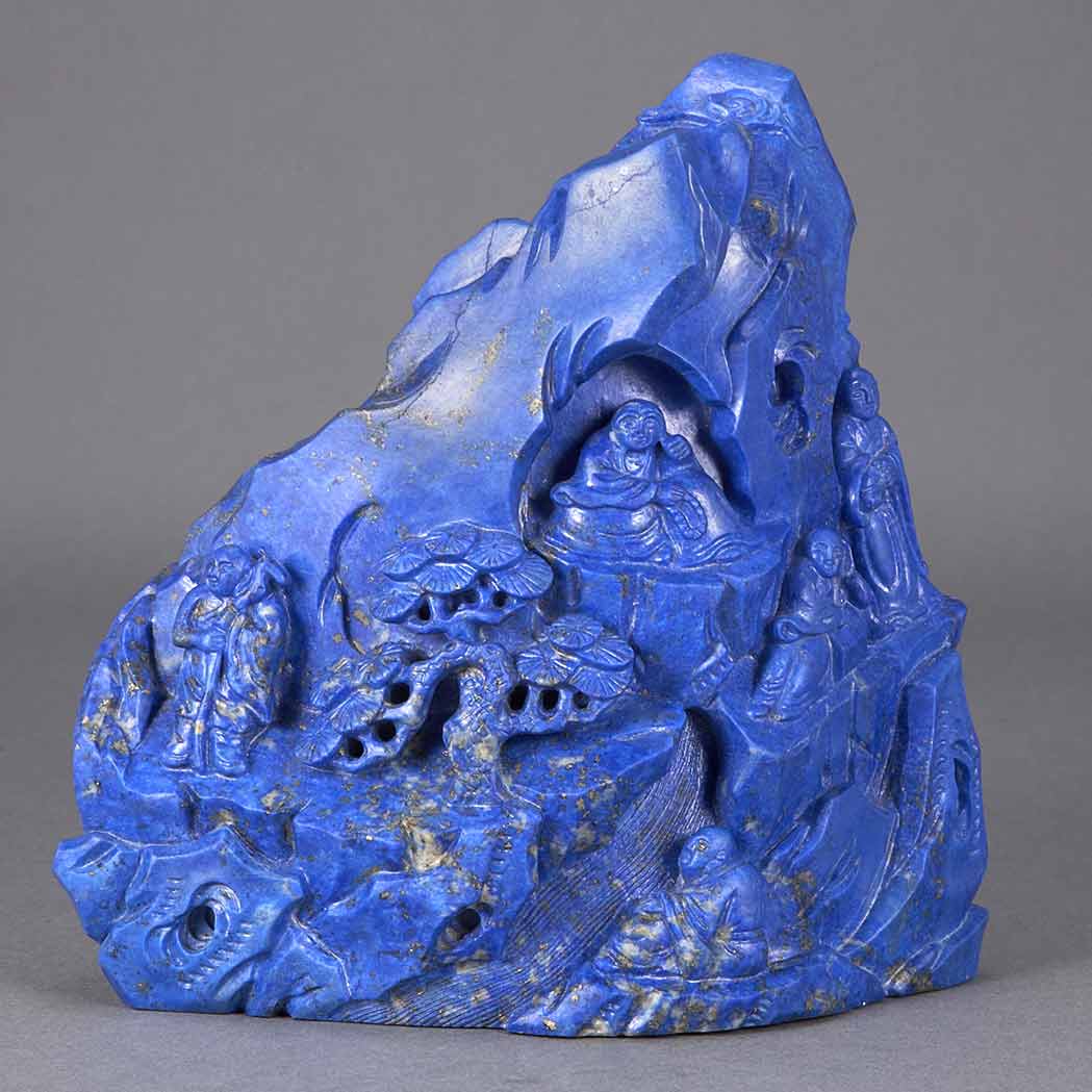 Appraisal: Chinese Lapis Lazuli Boulder Carved with immortals seated in enclaves