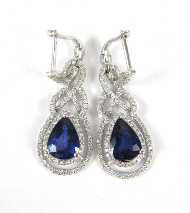 Appraisal: PAIR OF SAPPHIRE AND DIAMOND EARRINGS with AGI appraisal Each