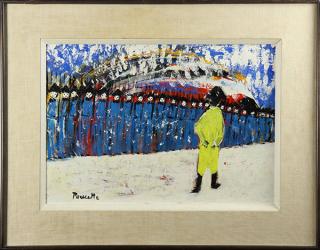 Appraisal: Painting Landscape with Figure in Yellow Poucette French - Abstract