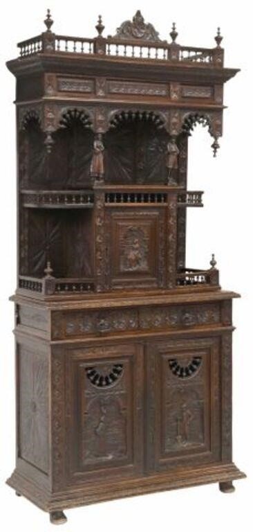 Appraisal: French carved oak cabinet cupboard Brittany late th c carved