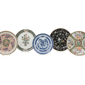 Appraisal: Five Chinese Porcelain Plates Late th Century comprising two rose