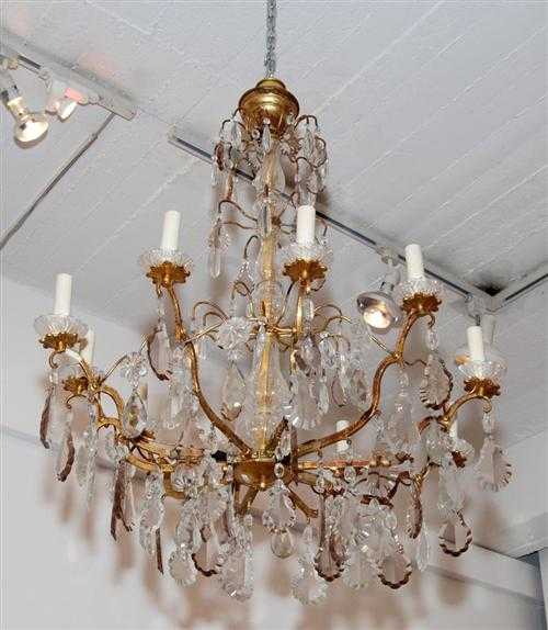 Appraisal: BRONZE AND GLASS CHANDELIER Louis XV style Italy circa Fitted