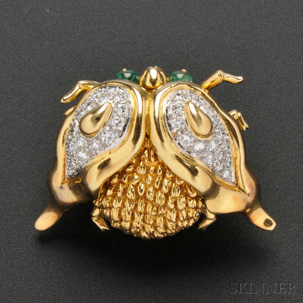 Appraisal: kt Gold Emerald and Diamond Insect Brooch Attributed to Donald