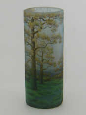 Appraisal: A lenticular column Daum landscape glass vase of trees in