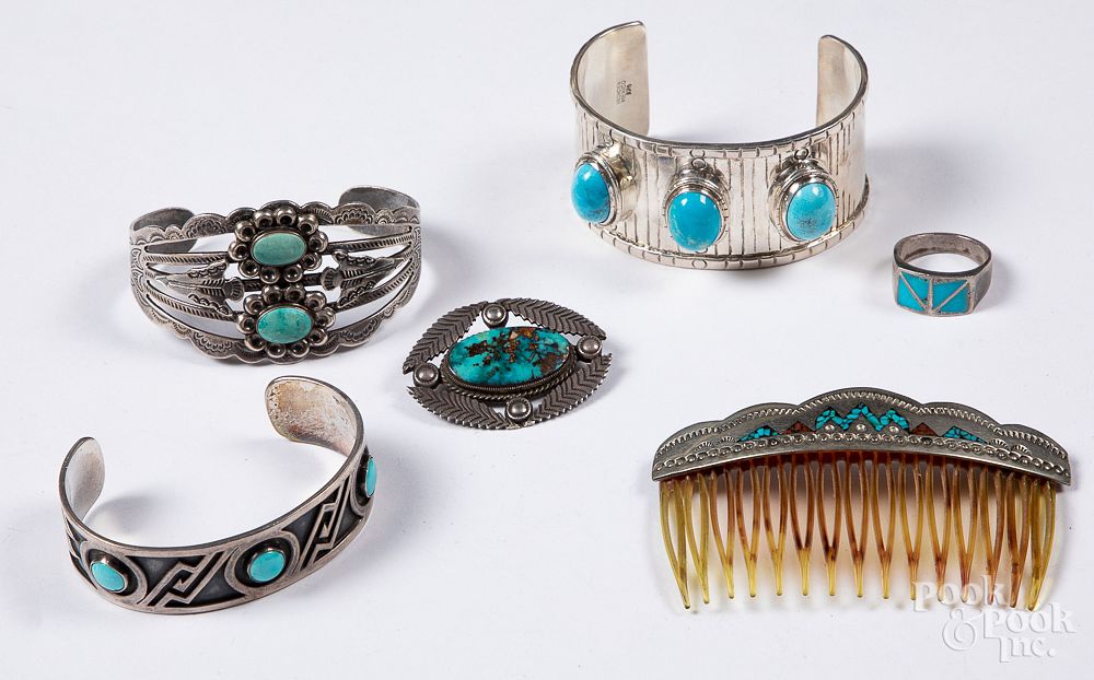 Appraisal: Native American Indian silver turquoise jewelry Group of Native American