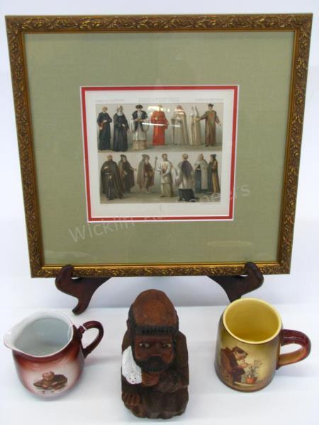 Appraisal: Group of Monk Decorative Collectibles German porcelain mug depicting monk