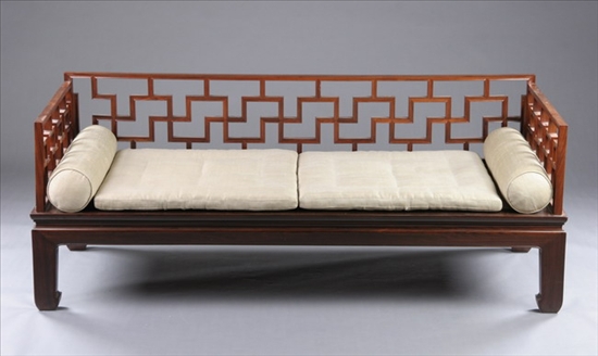 Appraisal: CHINESE ROSEWOOD DAYBED th century Rectangular-form with openwork arms and