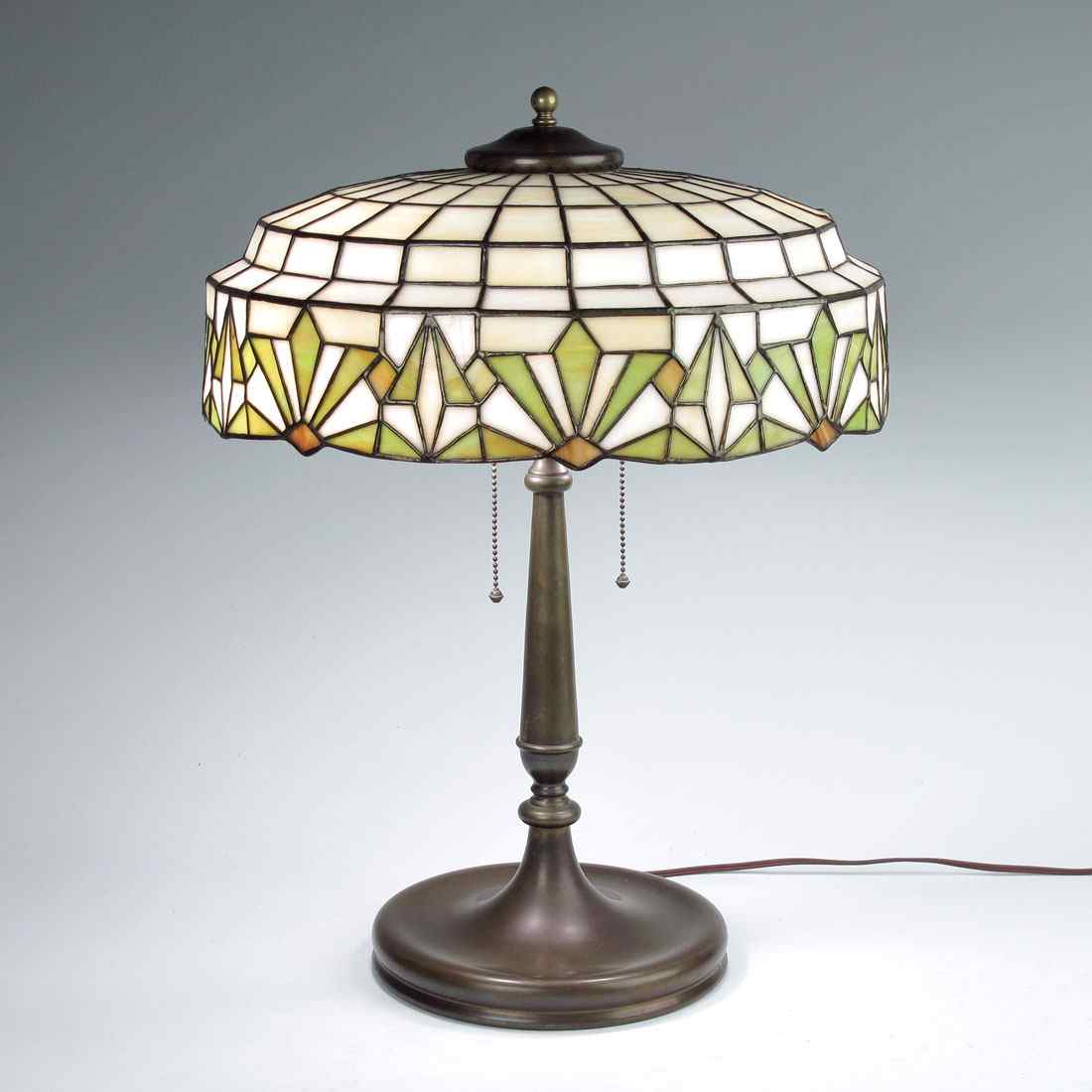 Appraisal: VINTAGE MILLER LEADED GLASS TABLE LAMP The green leaded shade