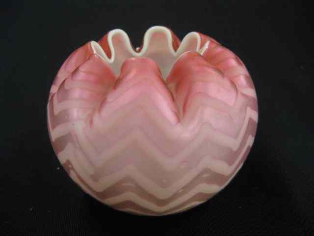 Appraisal: Victorian Cranberry Satin Glass Rose Bowl mother-of-pearl background herringbone design