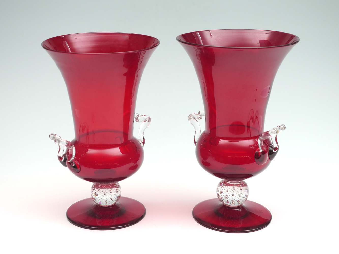 Appraisal: PAIR OF RED STEUBEN VASES - Large Steuben vases having