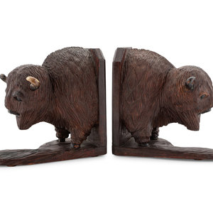 Appraisal: th Century Carved Buffalo Bookends carved and polychrome painted height