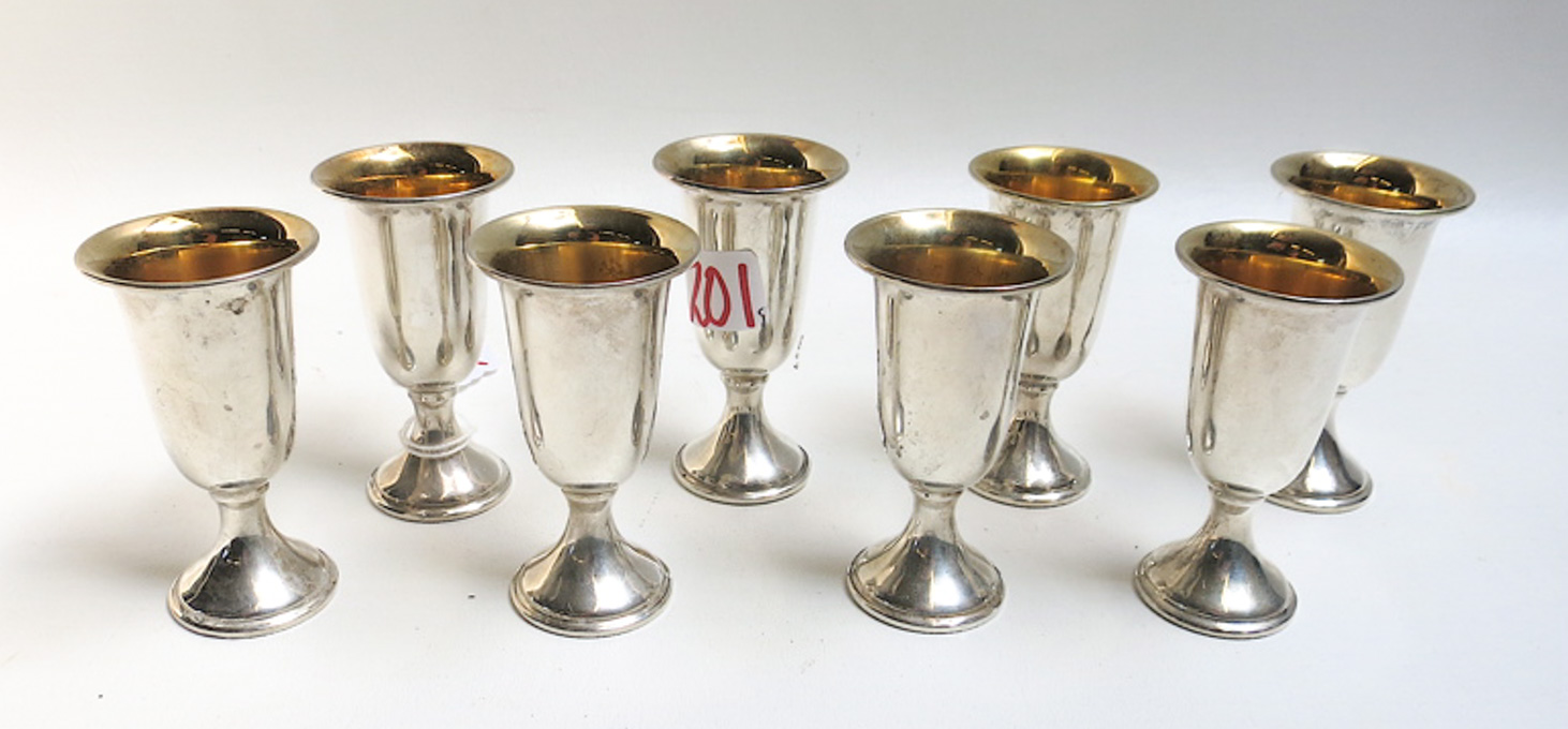 Appraisal: SET OF EIGHT PARCEL GILT STERLING SILVER CORDIALS by Crown