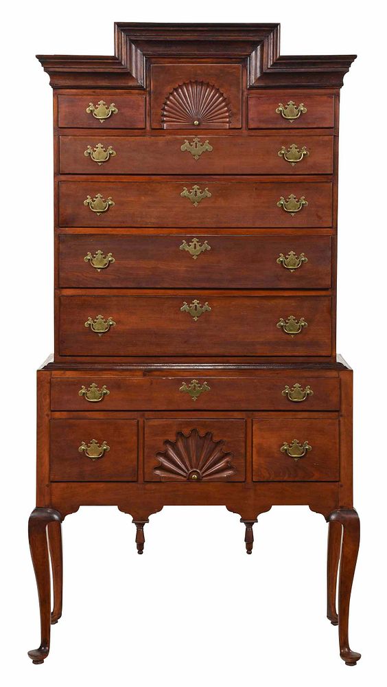 Appraisal: Rare Connecticut Queen Anne Stepped Cornice High Chest probably Woodbury