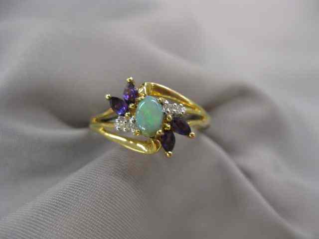 Appraisal: Opal Amethyst Diamond Ring rich colors k yellow gold