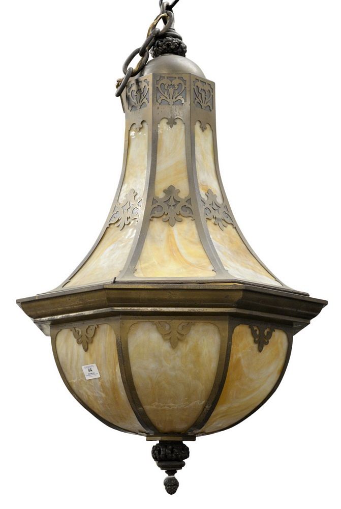 Appraisal: Large Slag Glass Bellform Hanging Light having eight sides height