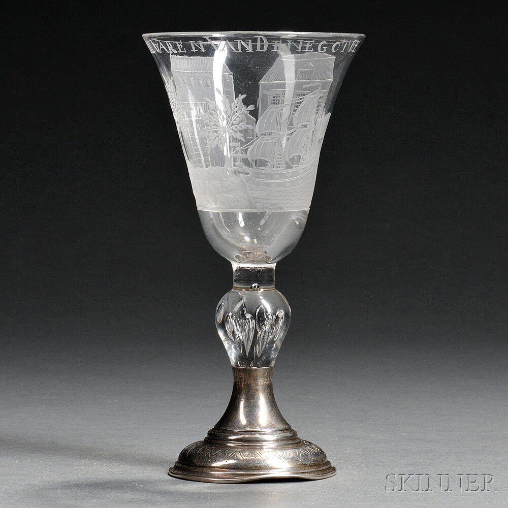 Appraisal: Dutch Engraved Colorless Glass Goblet mid to late th century