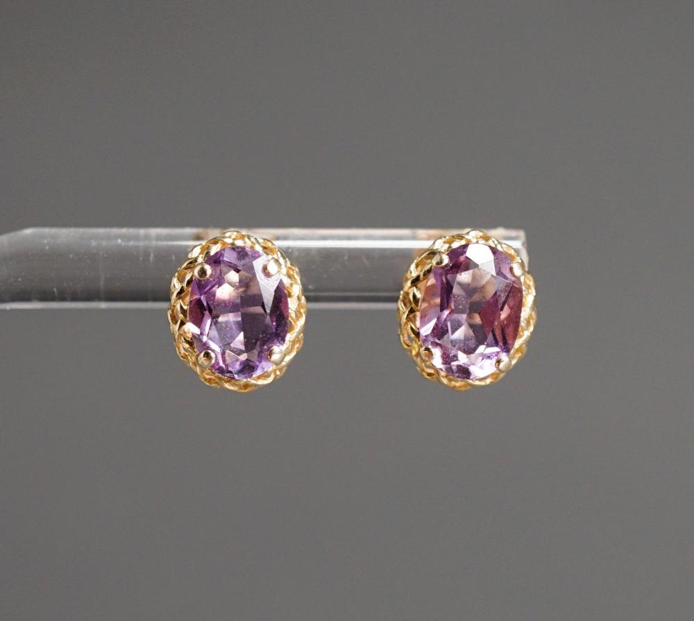 Appraisal: PAIR OF -KARAT YELLOW-GOLD AND AMETHYST STUD PIERCED EARRINGSPair of