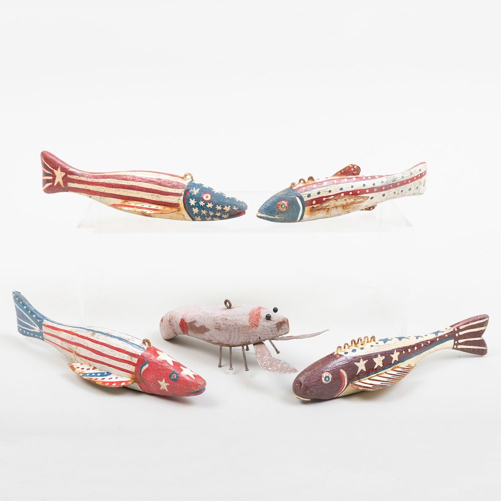 Appraisal: Group of Five American Painted Wood Fish Lures Comprising Four