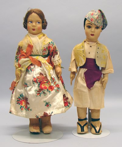 Appraisal: Pair of Lenci type dolls Cotton mask face with painted