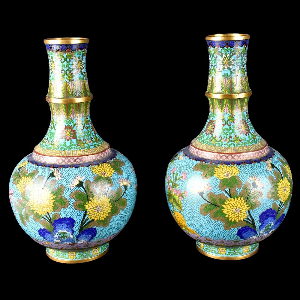 Appraisal: Chinese Cloisonne Vases Pair of Chinese Cloisonne Enamel Baluster Form