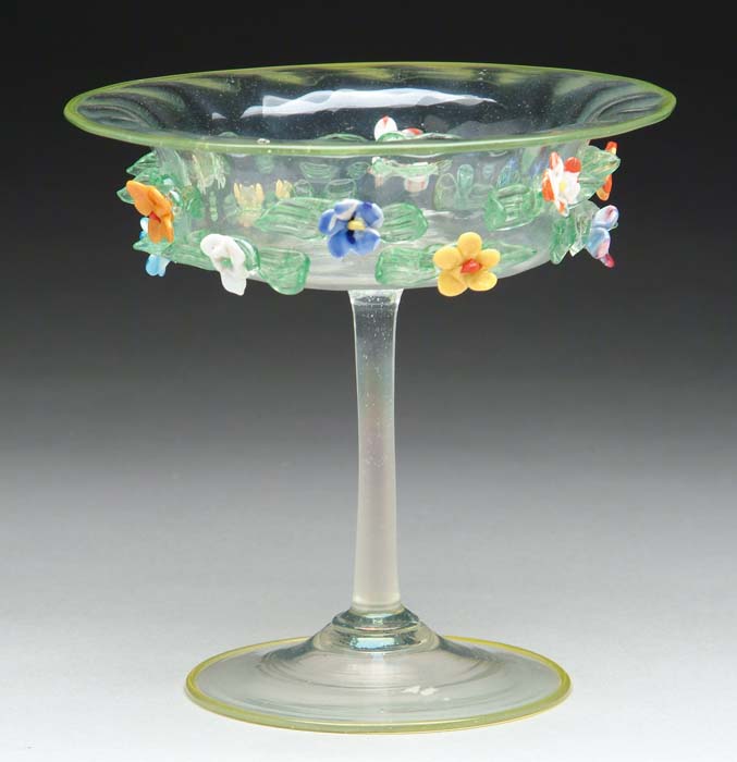 Appraisal: ITALIAN GLASS COMPOTE Clear crystal with slight iridescent finish and