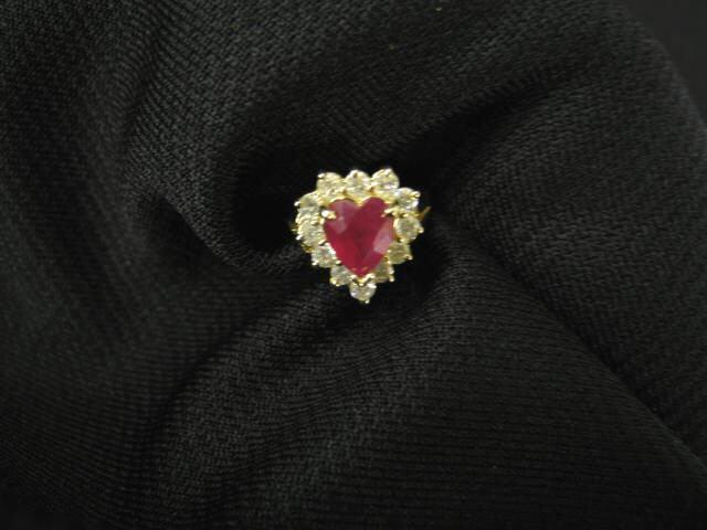 Appraisal: Ruby Diamond Ring heart shape ruby surrounded by diamonds totaling