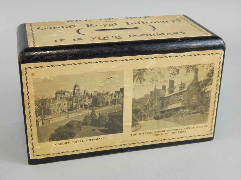 Appraisal: A collection box for the Cardiff Royal Infirmary printed with