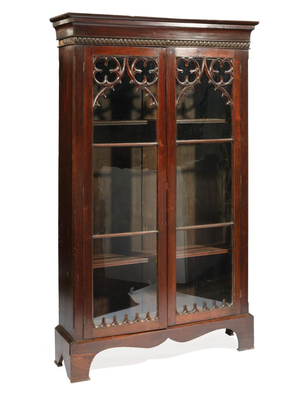 Appraisal: American Gothic Walnut Bookcase mid- th c molded cornice two