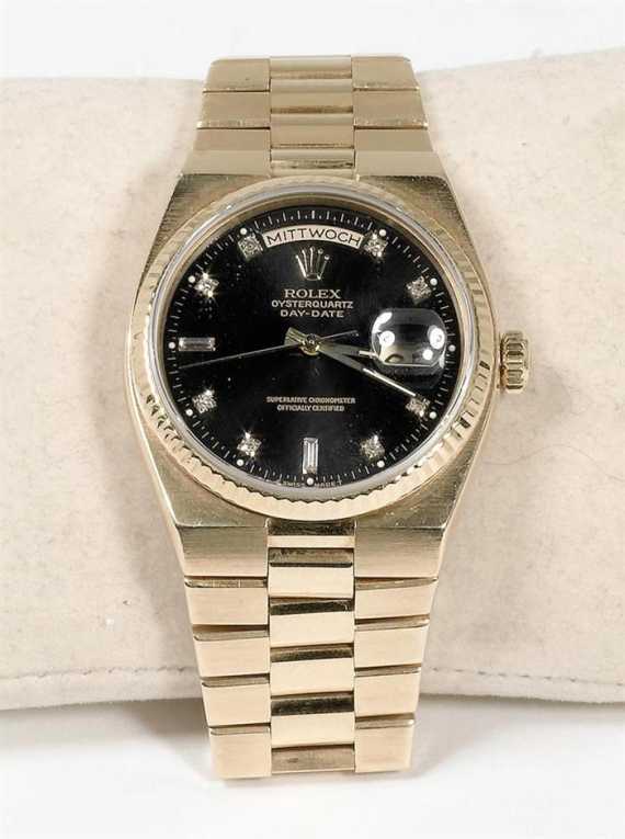 Appraisal: DIAMOND GENTLEMAN'S WRISTWATCH ROLEX DAY-DATE s Yellow gold Ref Matted