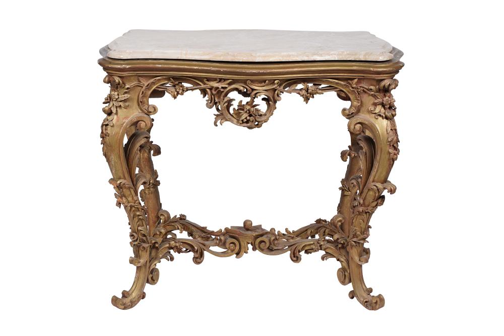 Appraisal: MARBLE TOP GILT SALON TABLECondition with loss to gilding and