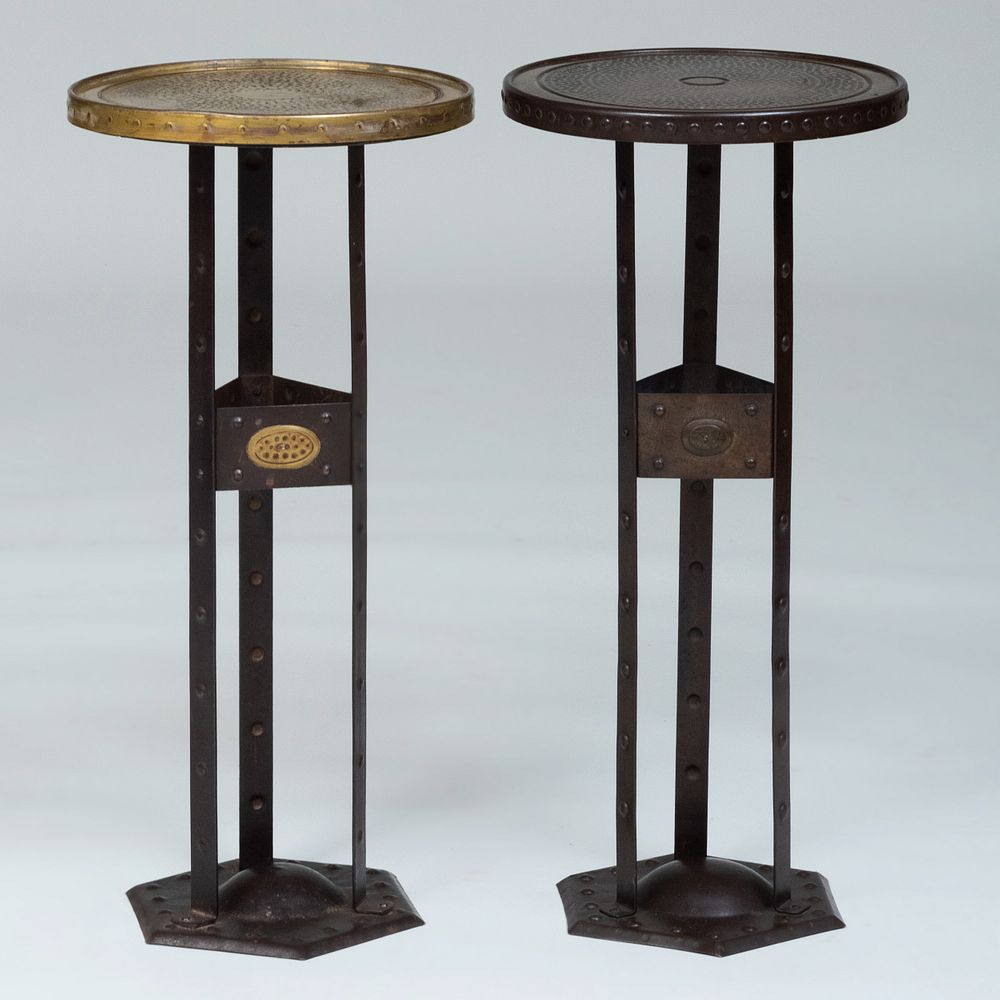 Appraisal: Two Arts and Crafts Brass and Metal Drinks Tables One