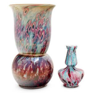 Appraisal: Two Czechoslovakian Glass Vases th Century Height of taller inches