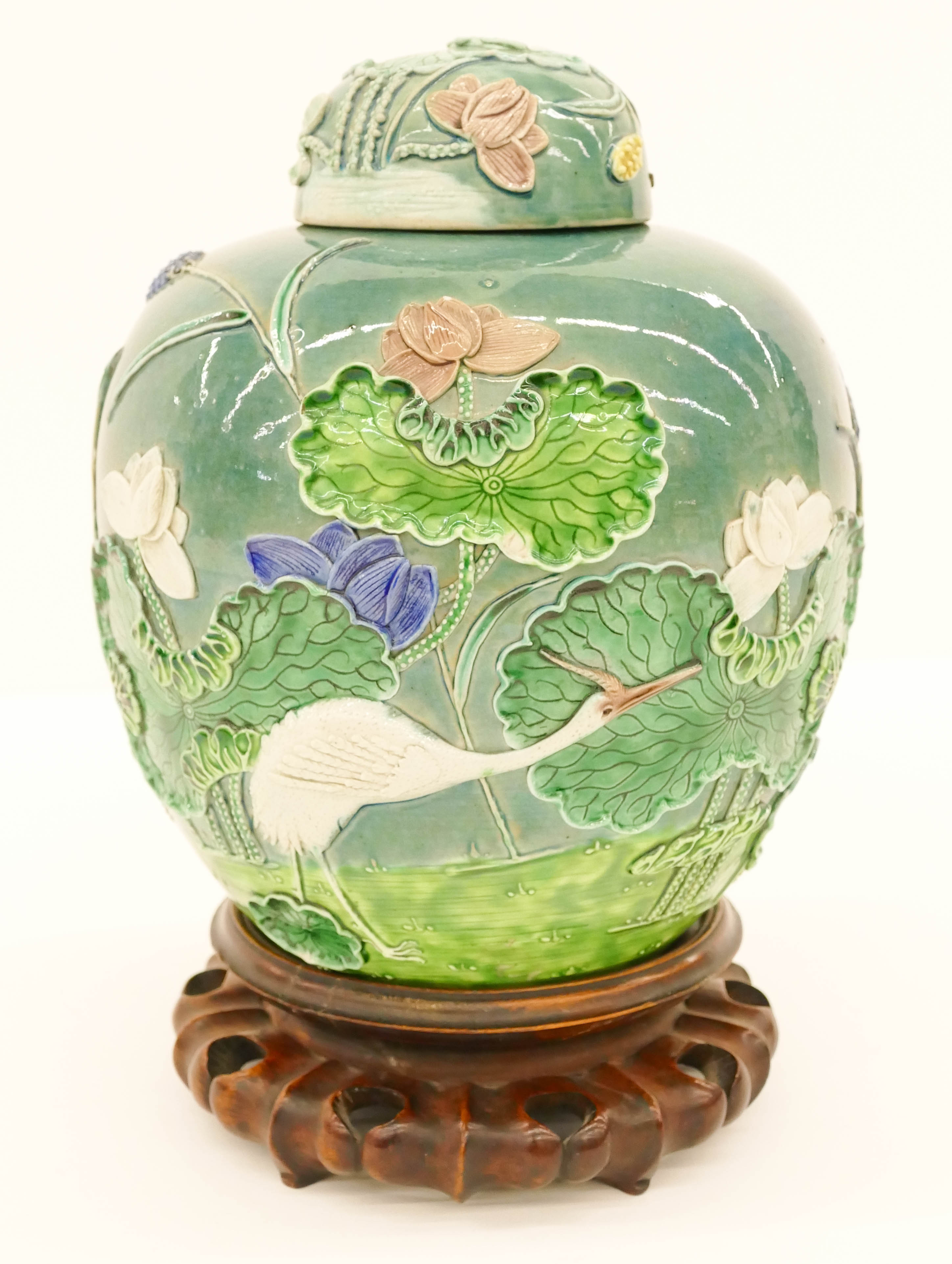 Appraisal: Chinese Qing Fahua Style Ginger Jar on Stand ''x ''