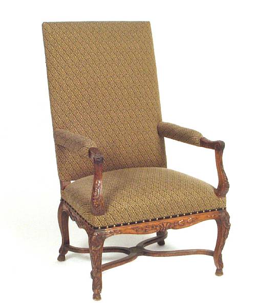 Appraisal: A Regence style carved beechwood open upholstered armchair th century